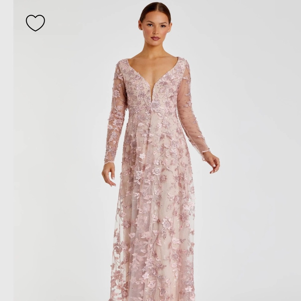 Mac Duggal Dusty Rose Long Sleeve Embroidered Gown
